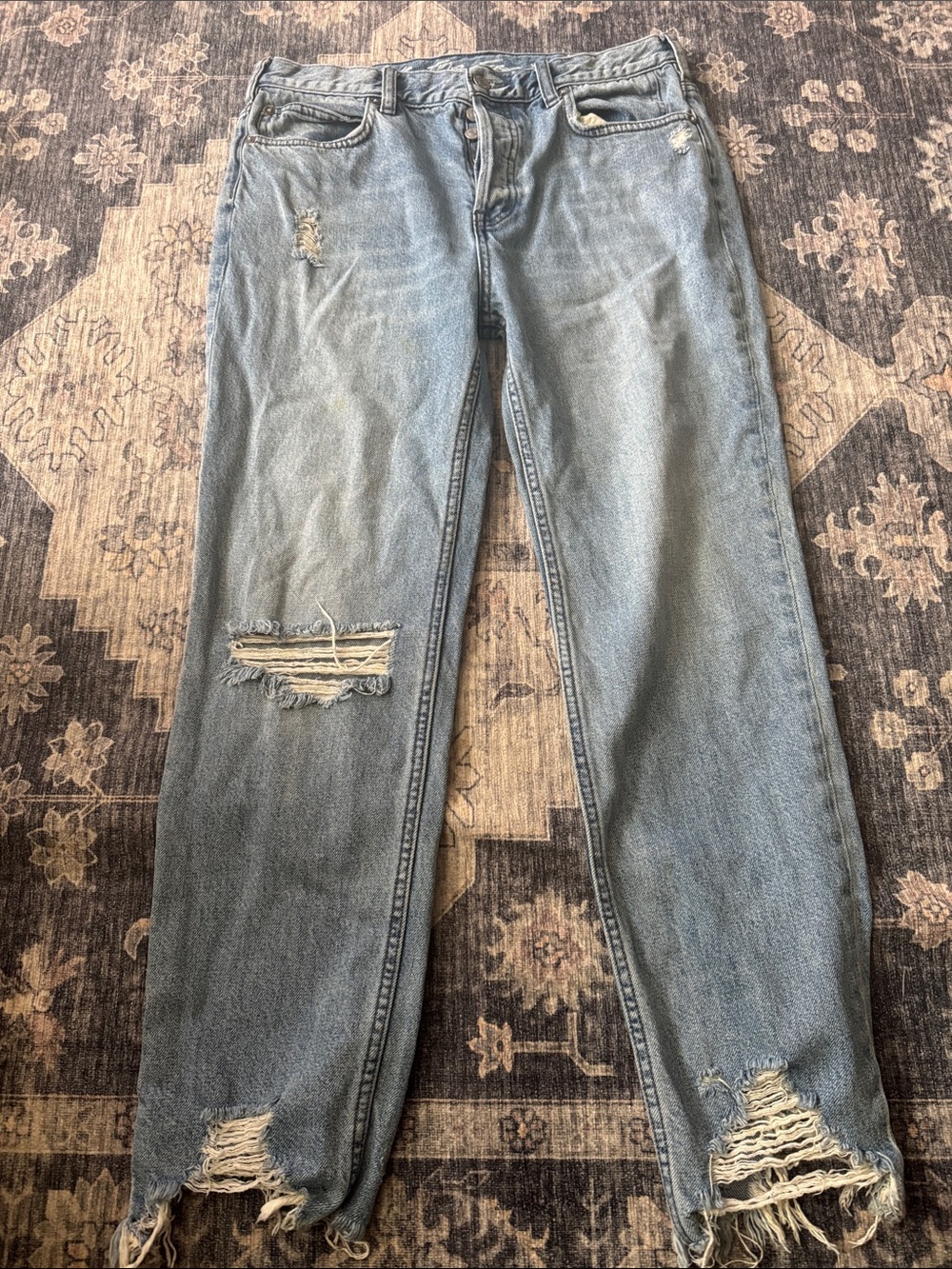 We The Free Light Blue Straight-Leg Distressed Women's Jeans